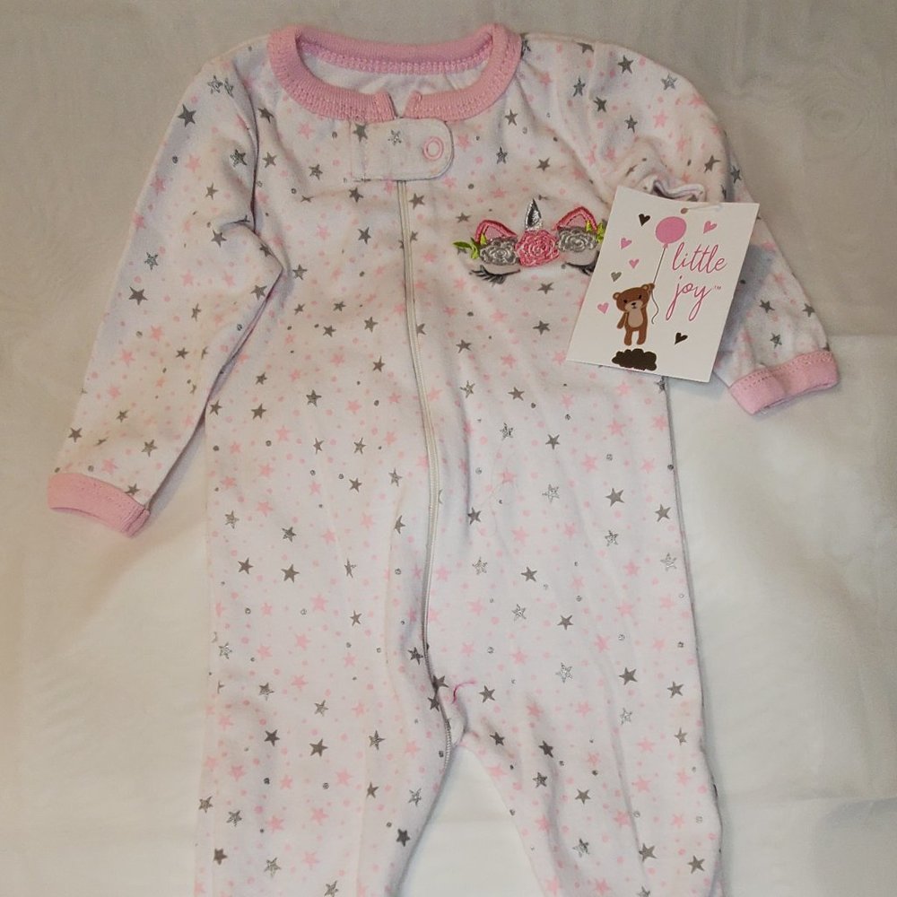 NWT Little Joy Girls 0-3 months Sleeping Unicorn Footie Sleeper
